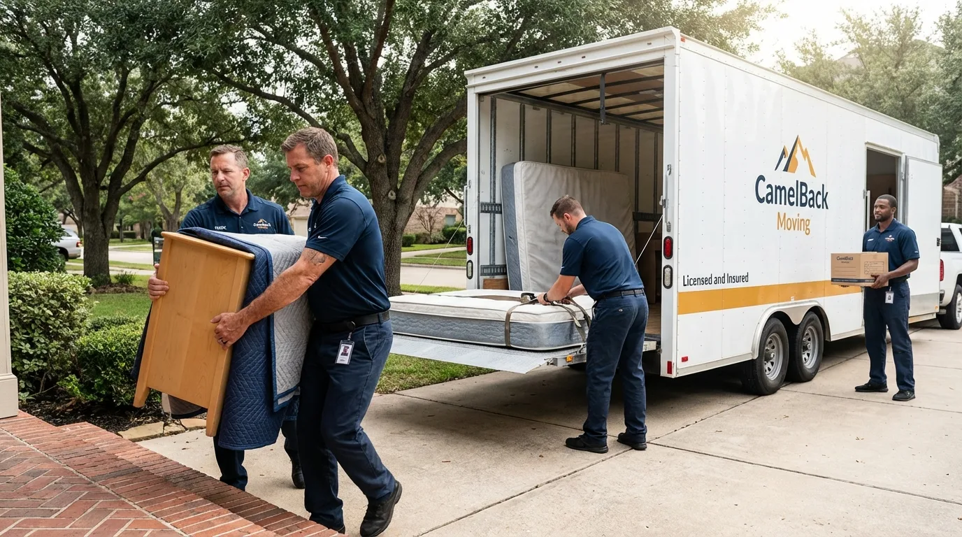 Crew loading residential truck for cross-state move from Cheyenne Wells, CO